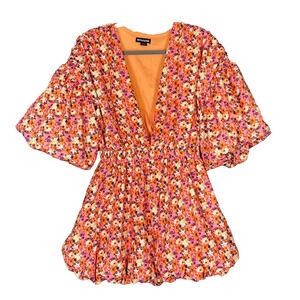 Prettylittlething Playsuit Romper Women 8 Multicolor Floral Ballon Puffball Boho